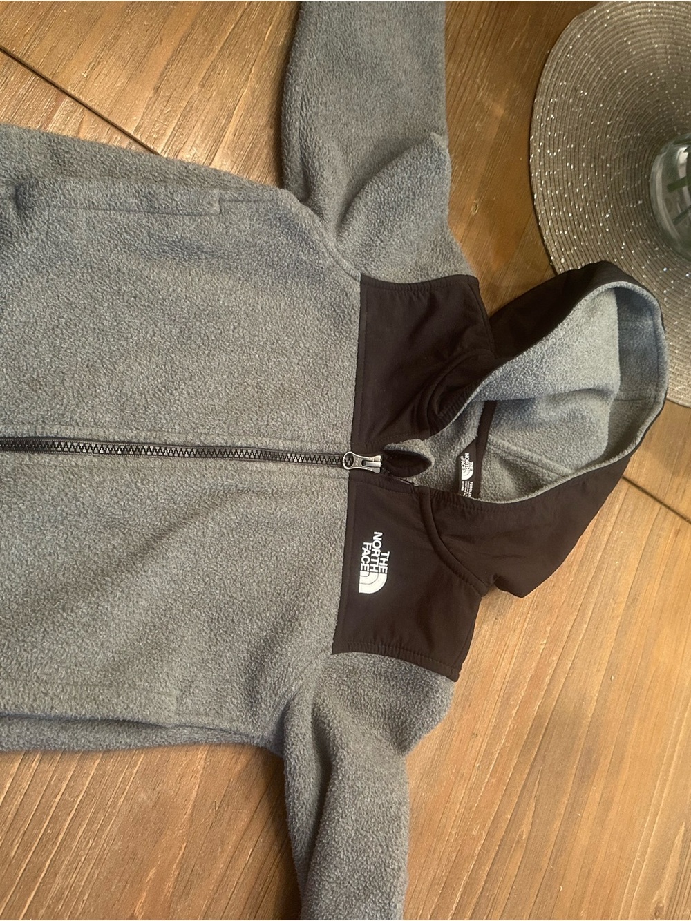 The North Face Kids Gray Hooded Fleece Jacket with Black Panels